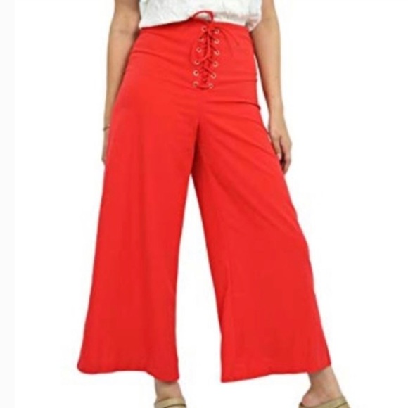 DO+BE Pants - DO+BE Red Wide Leg Lace Up Pants M NWT